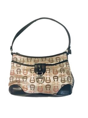ETIENNE AIGNER Vintage Brown and Tan Signature Jacquard Shoulder Bag Purse